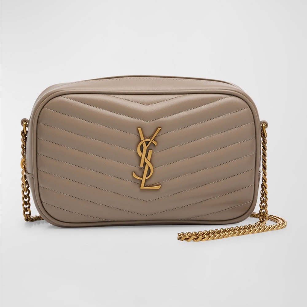 Yves Saint Laurent Lou Mini Camera Bag in Pebbled Leather with Gold Chain